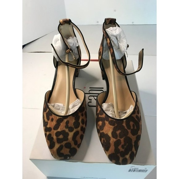 CAbi Shoes - CAbi Leopard Print Heels Size 8 Kitten Heel Ankle Strap Animal Print Femme Glam